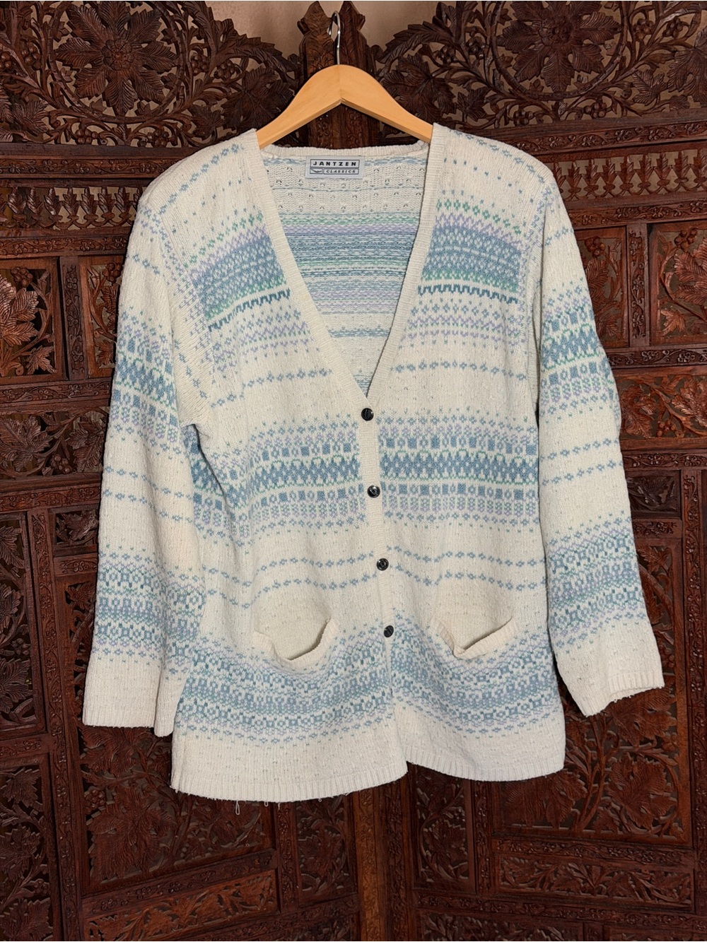Vintage Jantzen Pastel Fair Isle Button Cardigan Sweater Cottagecore